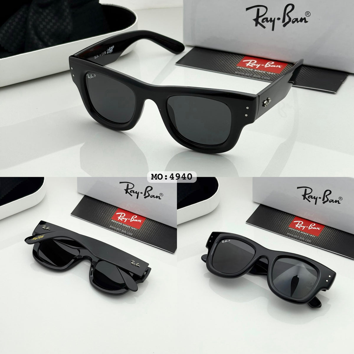 RAY BAN 4940 PUFFER SHINING BLACK BLACK GLASS UV-400 SUNGLASSES