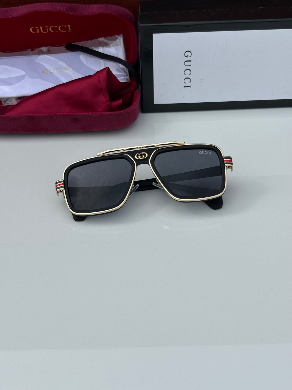 GUCCI 1295 GOLDEN BLACK UV-400 SUNGLASSES