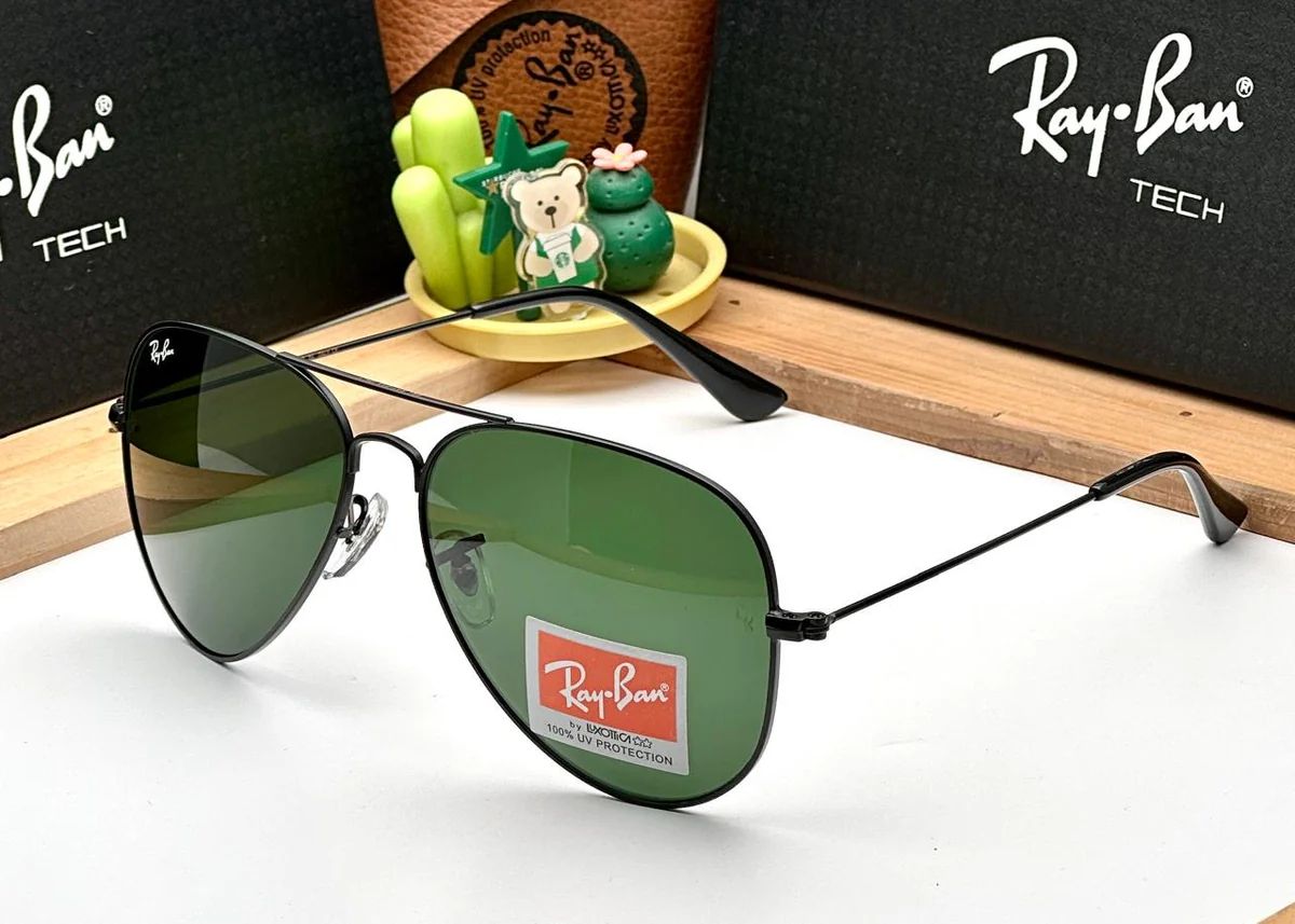 RB Aviator Classic Black GREEN -15 UV-400 Sunglasses