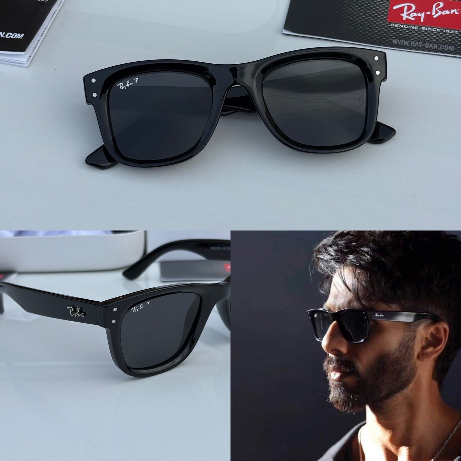 RAY BAN 0502 SHINING BLACK UV-400 SUNGLASSES - Image 7