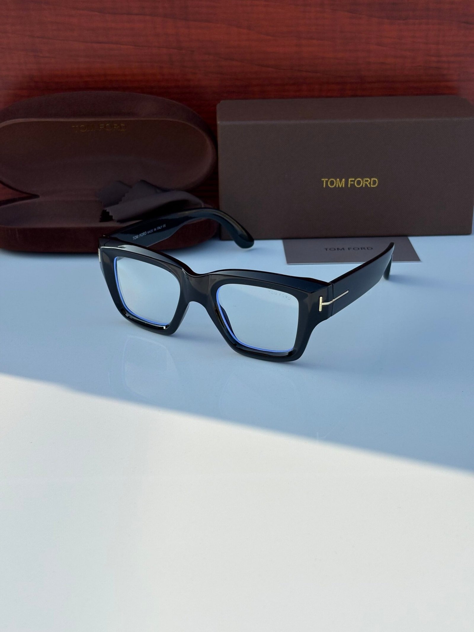 Tom Ford Black Rectangular Full-Rim Acetate Eyeglasses