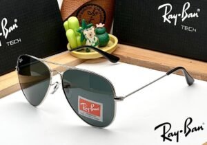 RB Aviator Classic Silver Black UV-400 Sunglasses