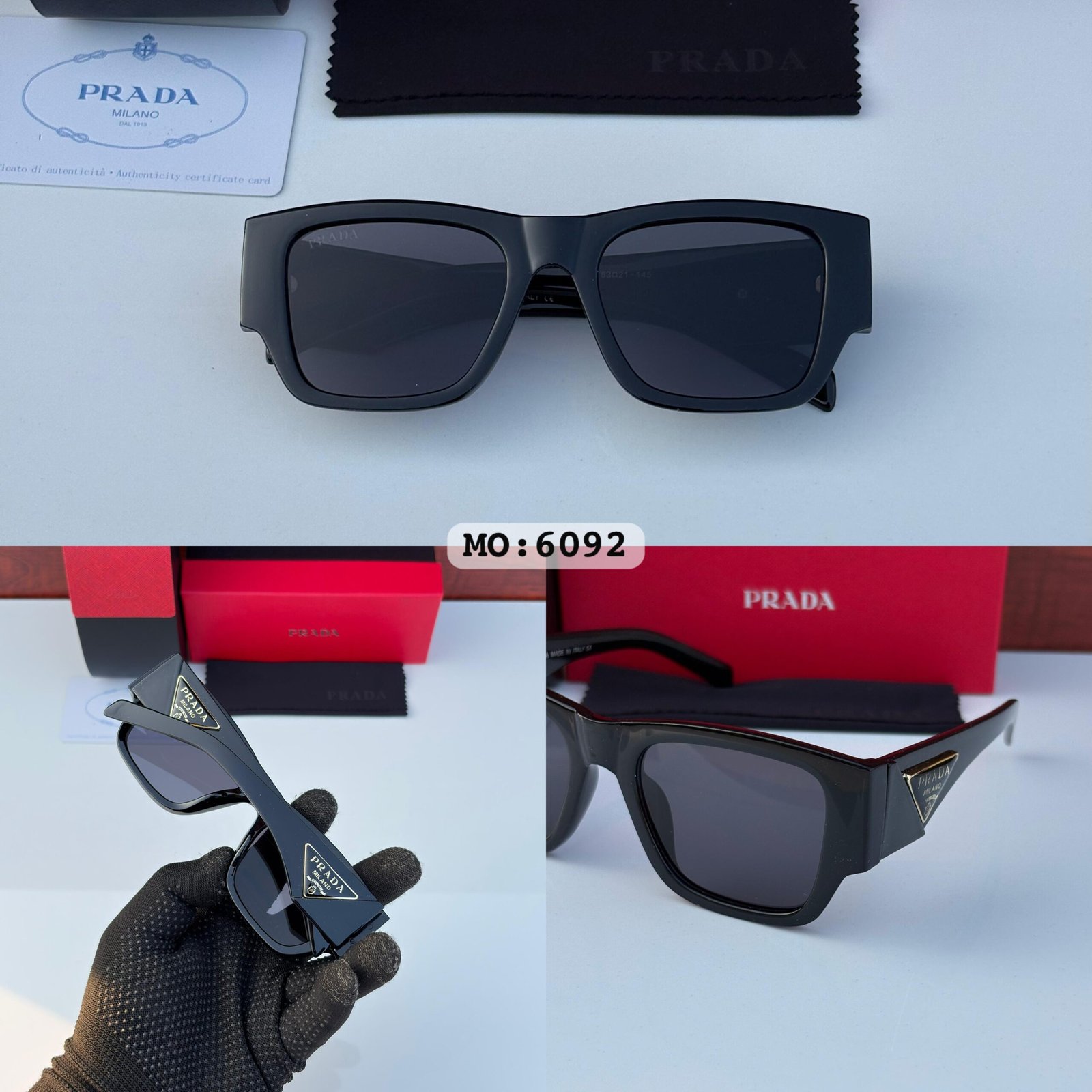 PRADA 6092 BLACK BLACK UV-400 SUNGLASSES - Image 6